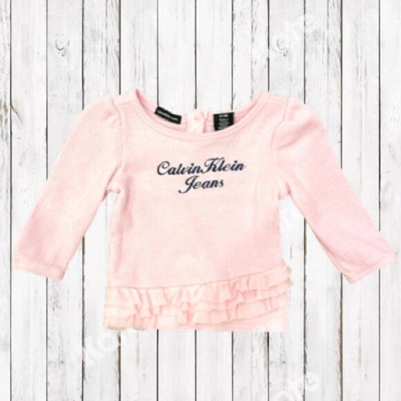 Calvin Klein Jeans Shirt Pink Thermal Ruffle Bottom Infant Top Size 6-9 Months - Picture 1 of 12